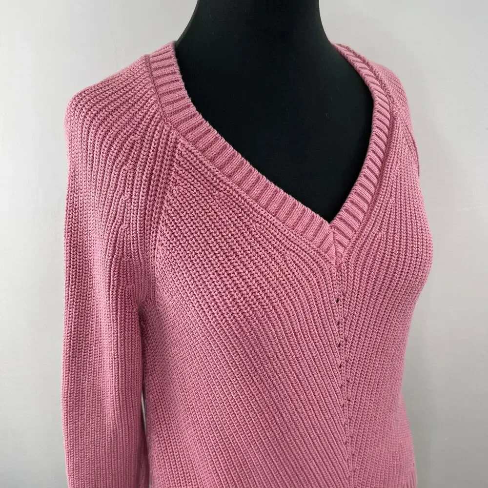 MARINE LAYER Ezra V-Neck Sweater in Light Mauve Pink 100% Cotton Standard Fit S - Picture 5 of 9